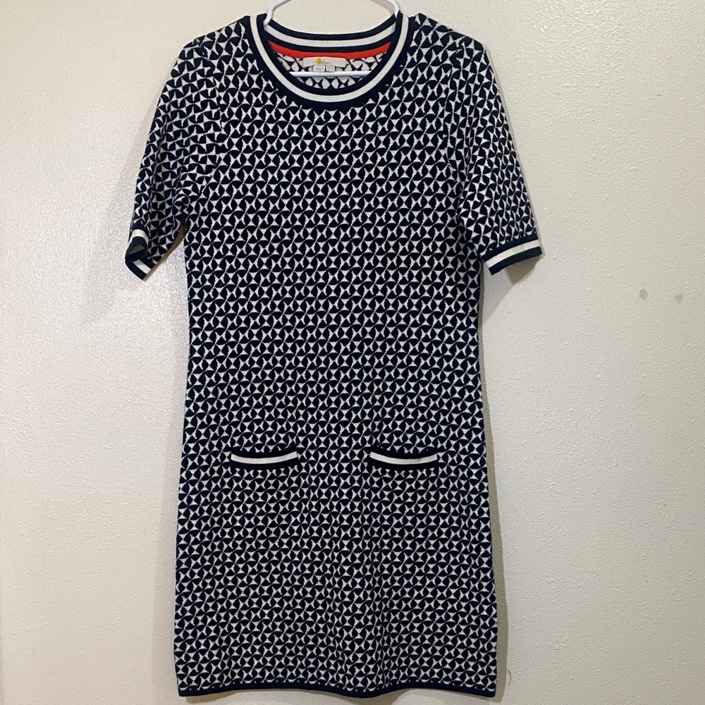 Boden Navy and White Patterned Mini Sweater dress